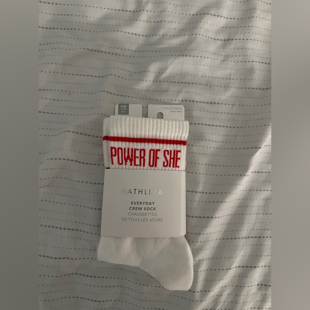 Athleta Power of She White and Red Crew Socks